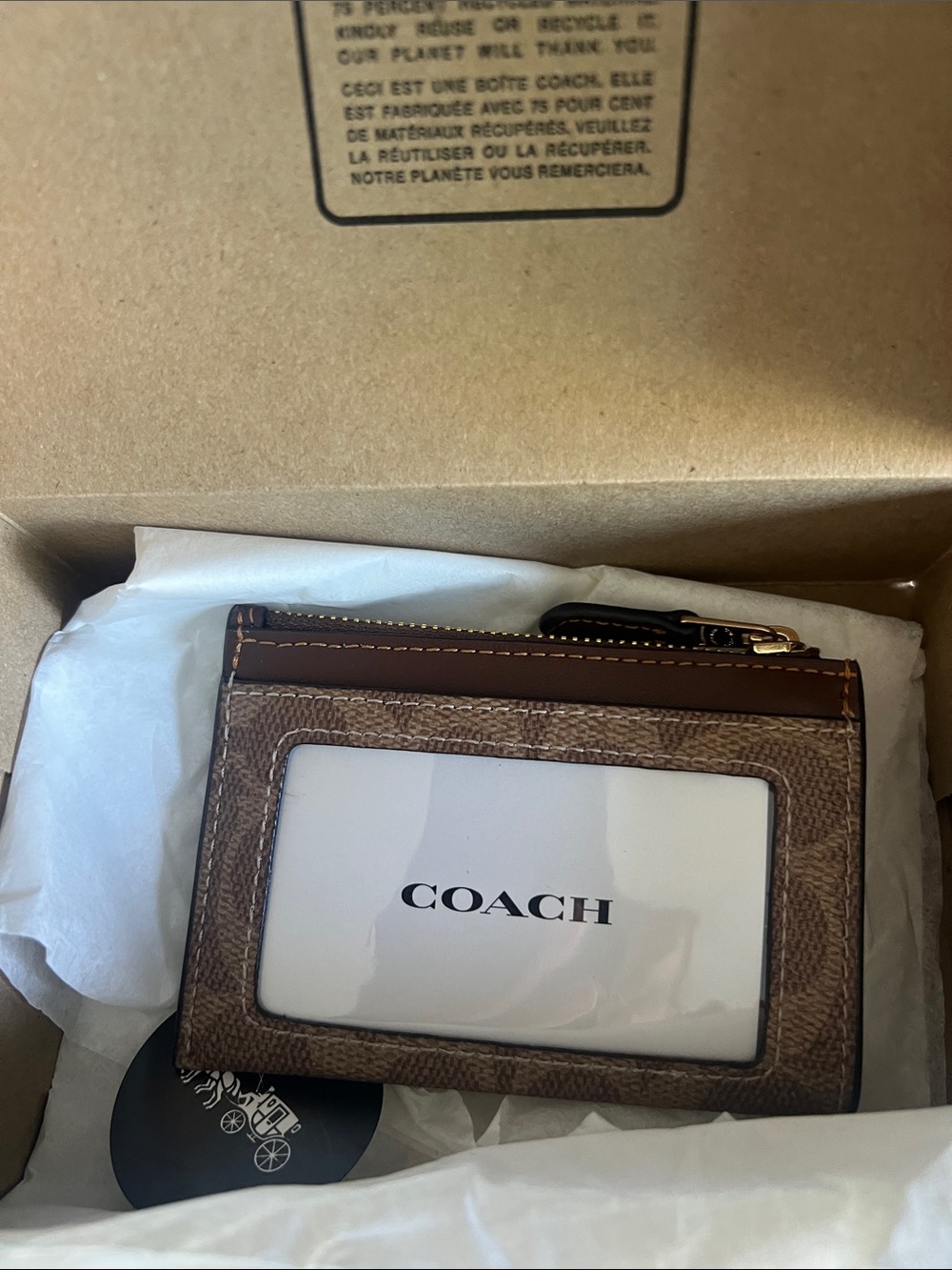 COACH Brown Signature Card Case with ID Window